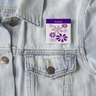 Badge Carré 5 Cm Indigo Bloom Doodle Votre Nom