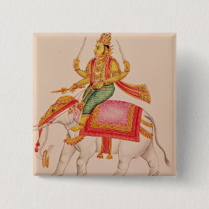 Badge Carré 5 Cm INDRA, Dieu des tempêtes, montant sur un élépha