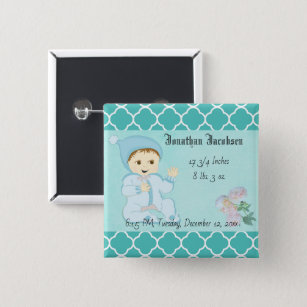 Badge Carré 5 Cm Infant Baby Boy in Blue with Flowers