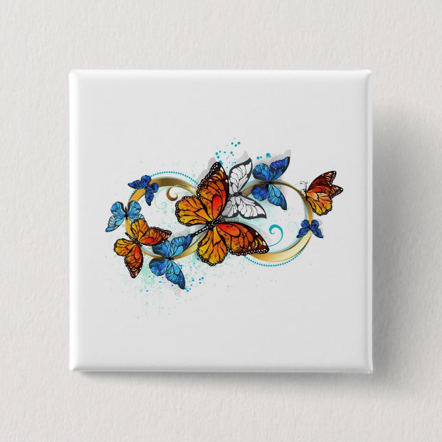 Badge Carré 5 Cm Infini de papillons monarques (Devant)