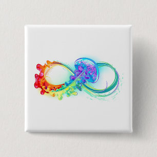 Badge Carré 5 Cm Infinity avec Rainbow Jellyfish
