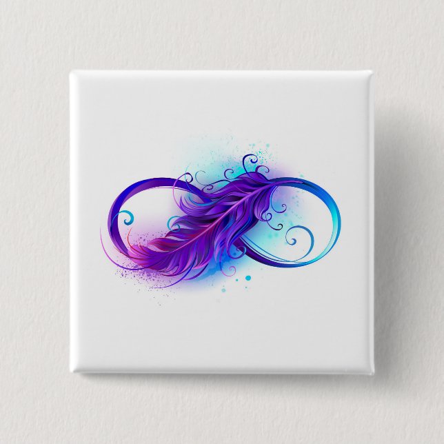 Badge Carré 5 Cm Infinity with purple feather (Devant)