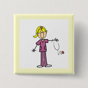 Badge Carré 5 Cm Infirmière blonde en bâtonnets féminins