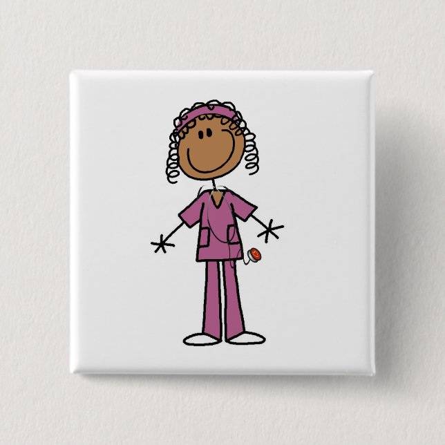 Badge Carré 5 Cm Infirmière d'Afro-américain (Devant)