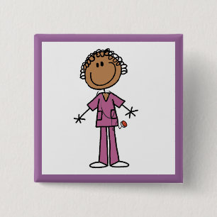 Badge Carré 5 Cm Infirmière féminine afro-américaine en bâtonnets