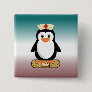Badge Carré 5 Cm Infirmière Penguin (avec bandaid)