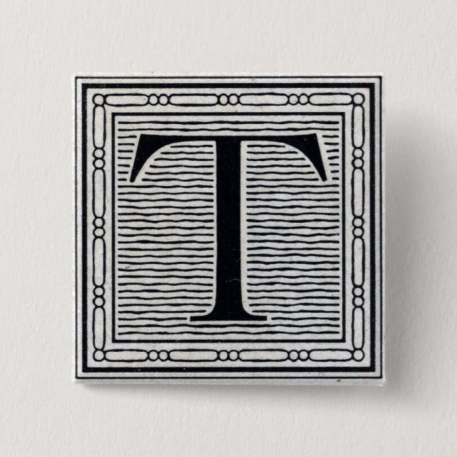 Badge Carré 5 Cm Initiale de bois de graveur de gravure sur bois en (Devant)