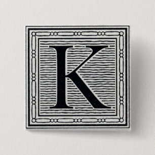 Badge Carré 5 Cm Initiale de bois de graveur de gravure sur bois en