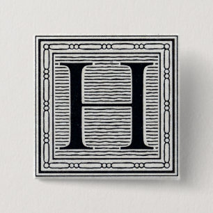 Badge Carré 5 Cm Initiale de bois de graveur de gravure sur bois en