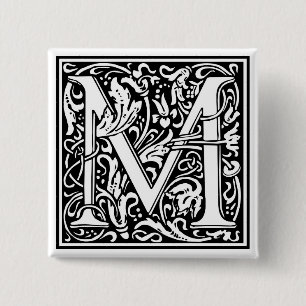 Badge Carré 5 Cm Initiale décorative "M" de lettre