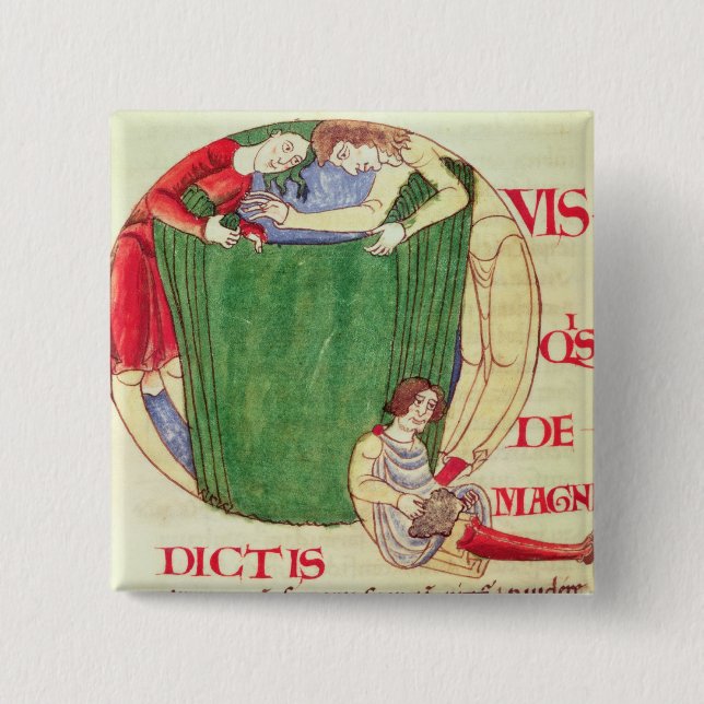 Badge Carré 5 Cm Initiale "Q" de Historiated dépeignant des (Devant)