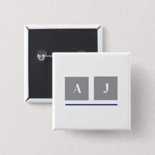 Badge Carré 5 Cm Initiales classiques grises et blanches