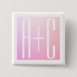 Badge Carré 5 Cm Initiales de couple   Gradation rose subtile
