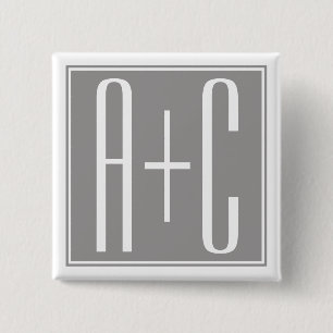 Badge Carré 5 Cm Initiales de couples ou autre texte Blanc & Gris