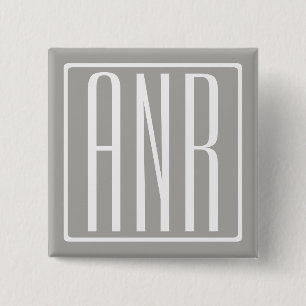Badge Carré 5 Cm Initiales Monogramme Blanc Sur Gris Clair
