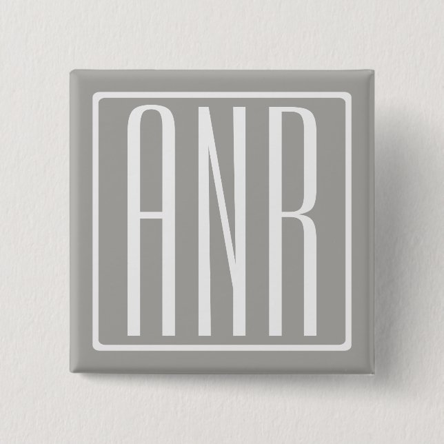 Badge Carré 5 Cm Initiales Monogramme | Blanc Sur Gris Clair (Devant)