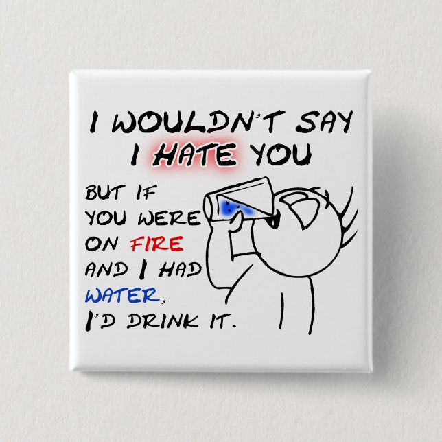 Badge Carré 5 Cm Insigne Bouton Feu Et Eau Drôle (Devant)