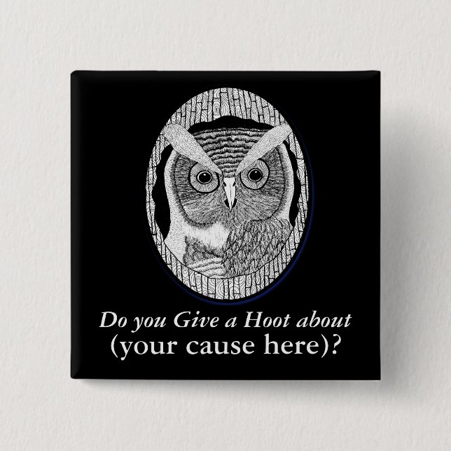 Badge Carré 5 Cm Insigne sage de soutien de hibou (Devant)