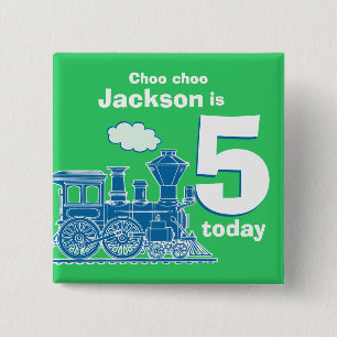 Badge Carré 5 Cm Insigne vert bleu de nom et d'âge 5 d'anniversair