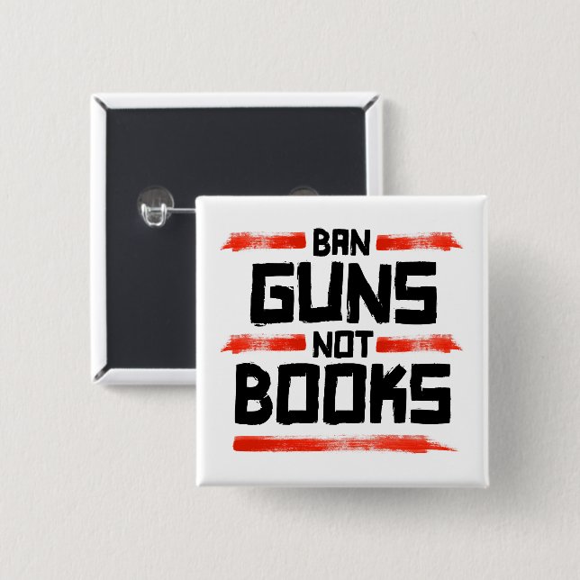 BADGE CARRÉ 5 CM INTERDIRE LES ARMES NON LES LIVRES (Devant & derrière)