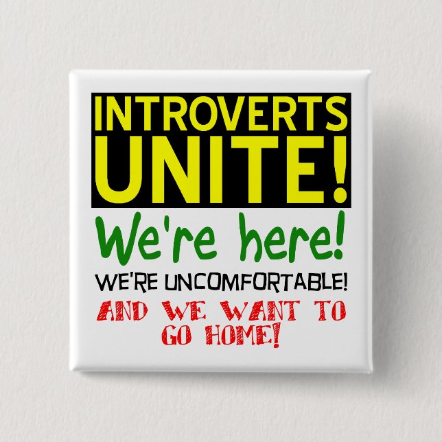 Badge Carré 5 Cm Introvertis Unite Funny Button Badton Pin (Devant)