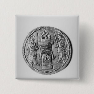 Badge Carré 5 Cm Inverse d'une pièce de monnaie de Shapur II