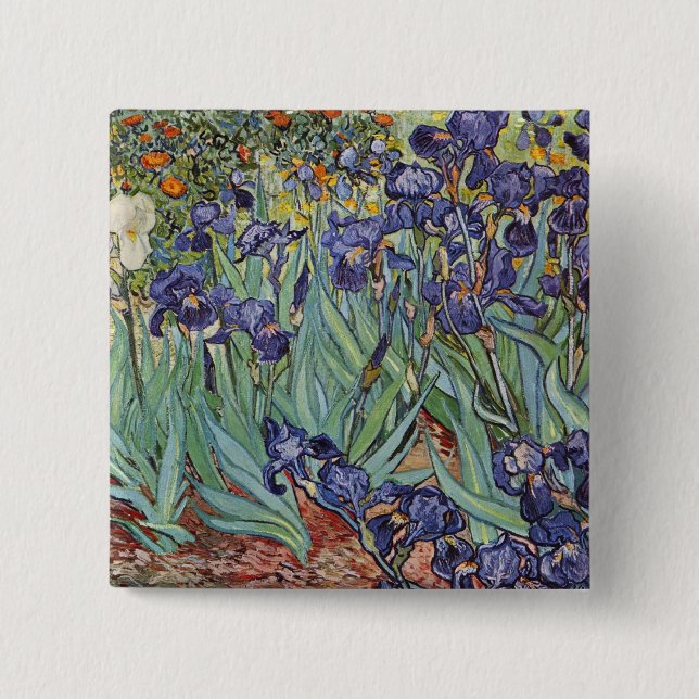 Badge Carré 5 Cm Iris de Van Gogh Peinture Impressionniste (Devant)