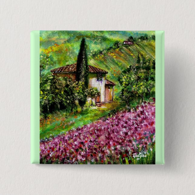 BADGE CARRÉ 5 CM IRISES EN TOSCANE (Devant)