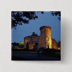 Badge Carré 5 Cm Irlande, le château de Dromoland éclairé au crépus