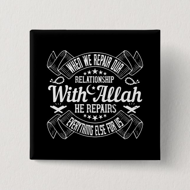 Badge Carré 5 Cm Islam - Réparez votre relation avec Allah (Devant)