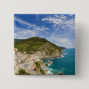 Badge Carré 5 Cm Italie, Cinque Terre, Vernazza, Ville en pente de 