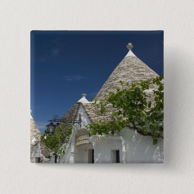 Badge Carré 5 Cm Italie, Pouilles, Alberobello, Terra dei Trulli, 2 (Devant)
