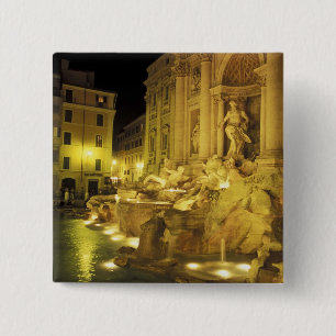 Badge Carré 5 Cm Italie, Rome. Fontaine de Trevi la nuit.