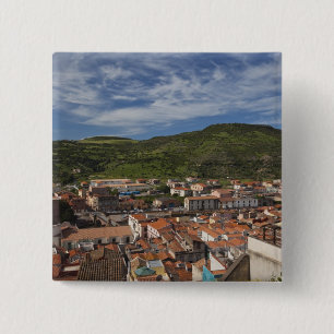 Badge Carré 5 Cm Italie, Sardaigne, Bosa. Vue de la ville depuis Ca