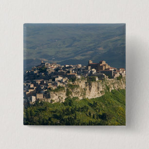 Badge Carré 5 Cm Italie, Sicile, Enna, Calascibetta, Vue matinale 2