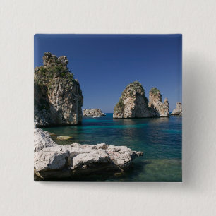 Badge Carré 5 Cm Italie, Sicile, Scopello, Rocks de Tonnara