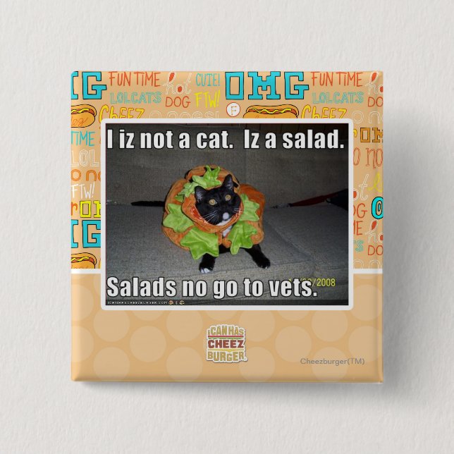 Badge Carré 5 Cm Iz I pas un chat. Iz une salade (Devant)