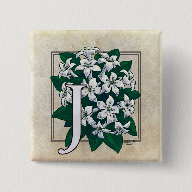 Badge Carré 5 Cm J pour le monogramme de fleur de jasmin (Devant)