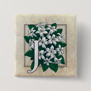 Badge Carré 5 Cm J pour le monogramme de fleur de jasmin