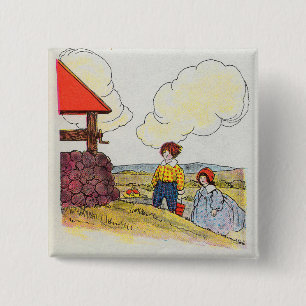 Badge Carré 5 Cm Jack et Jill montèrent la colline Nursery Rhyme