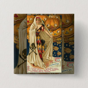 Badge Carré 5 Cm Jack-o'-lantern antique Halloween