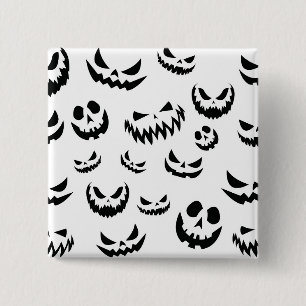 Badge Carré 5 Cm Jack-o'-lantern face Citrouille noir et blanc