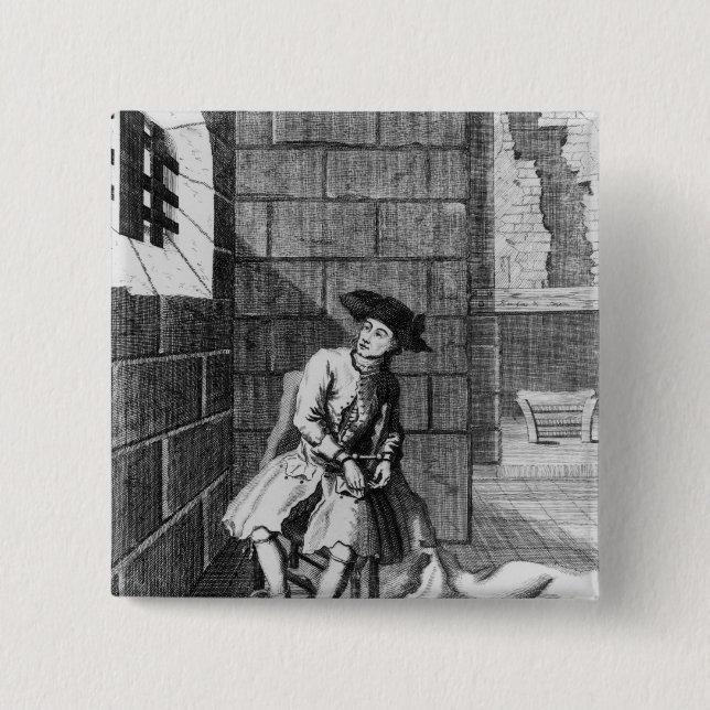 Badge Carré 5 Cm Jack Shepperd dans la prison de Newgate, 1724 (Devant)