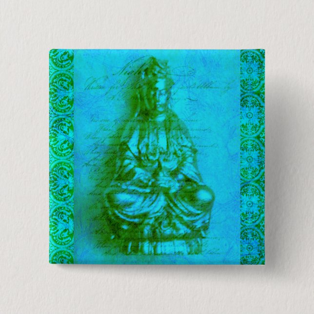 Badge Carré 5 Cm Jade Kwan Yin (Devant)