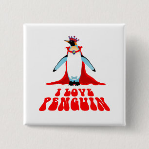 Badge Carré 5 Cm J'adore le pingouin