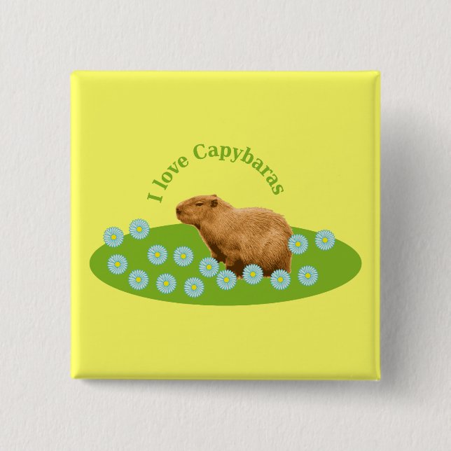Badge Carré 5 Cm J'adore les Capybaras (Devant)