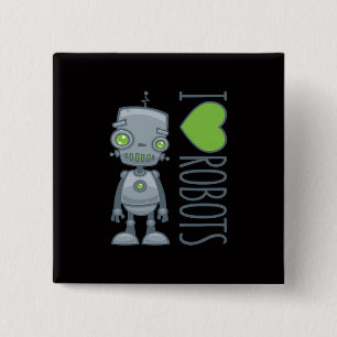 Badge Carré 5 Cm J'adore les robots