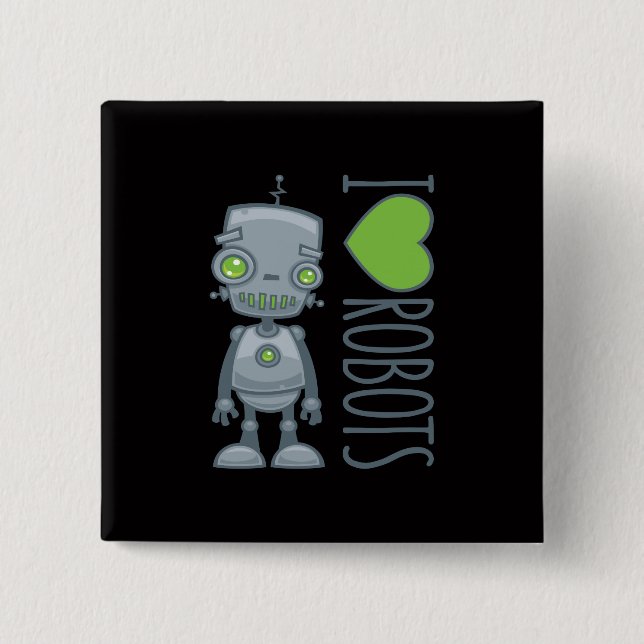 Badge Carré 5 Cm J'adore les robots (Devant)