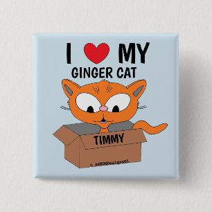 Badge Carré 5 Cm "J'adore mon chat roux" Personnalisé