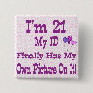 Badge Carré 5 Cm J'ai 21 ans ID bouton